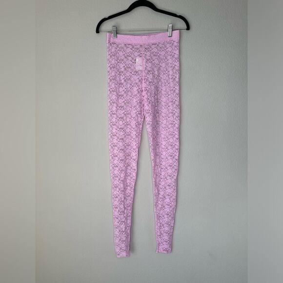 Free People Pants - FREE PEOPLE Womens Pink Floral Sheer Lace Leggings Footless Tights Size XS
